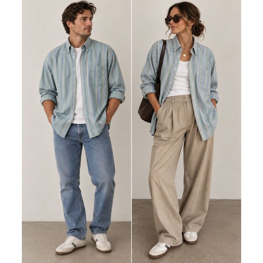 Vintage 1994 LL Bean Oxford Shirt Mens L Striped Made USA 90s Cotton